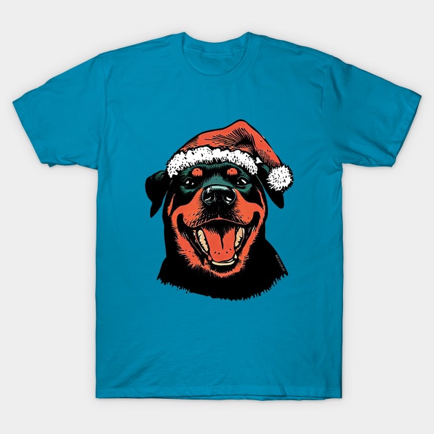 Rottweiler in a Santa hat T-Shirt by Sketchy